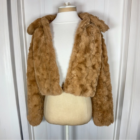SHEIN Size Small Cropped Faux Fur Tan Coat - Picture 2 of 8